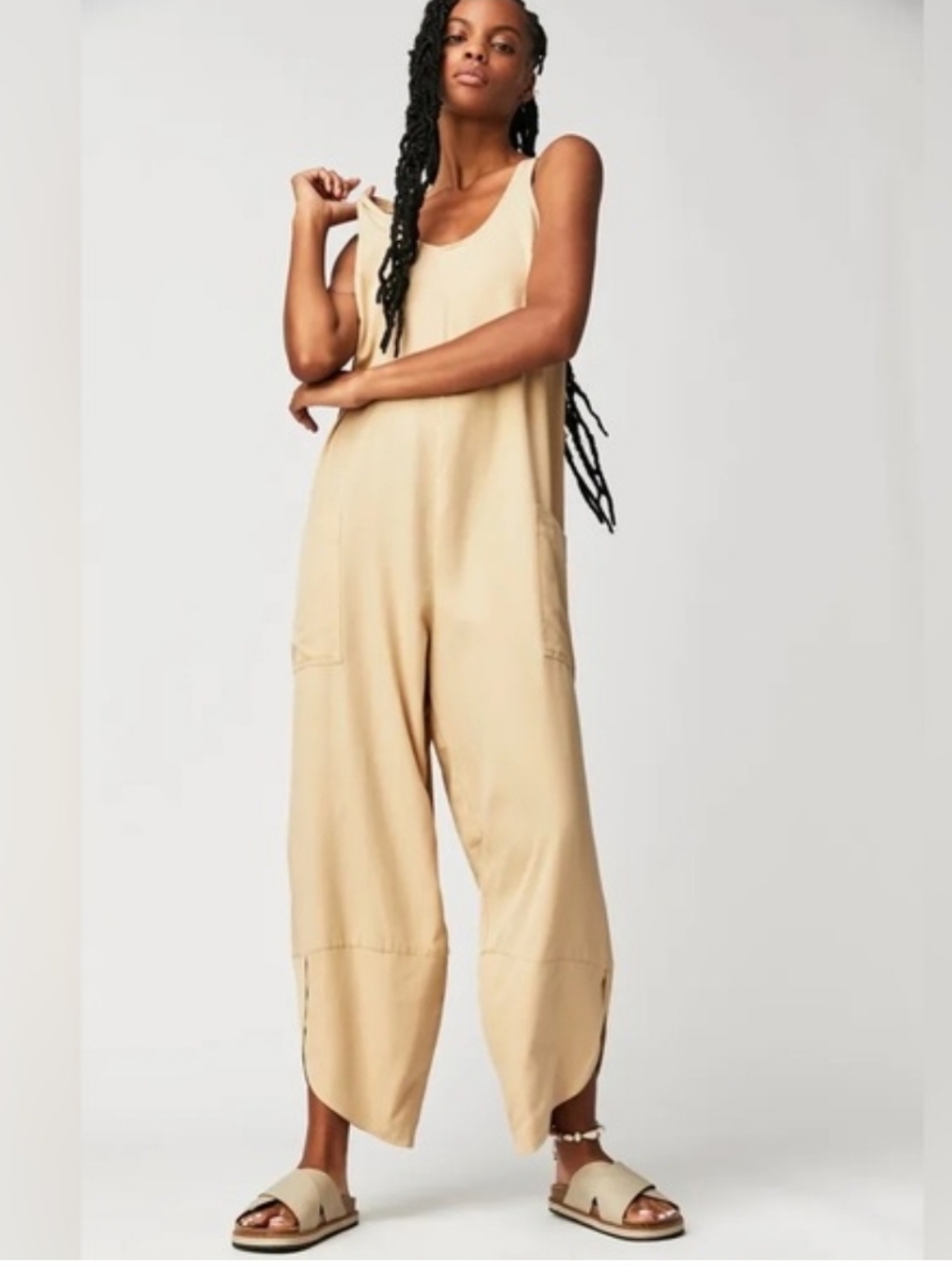 Free People Rayma‎ Jumpsuit Scoop-Neck Beige Relaxed